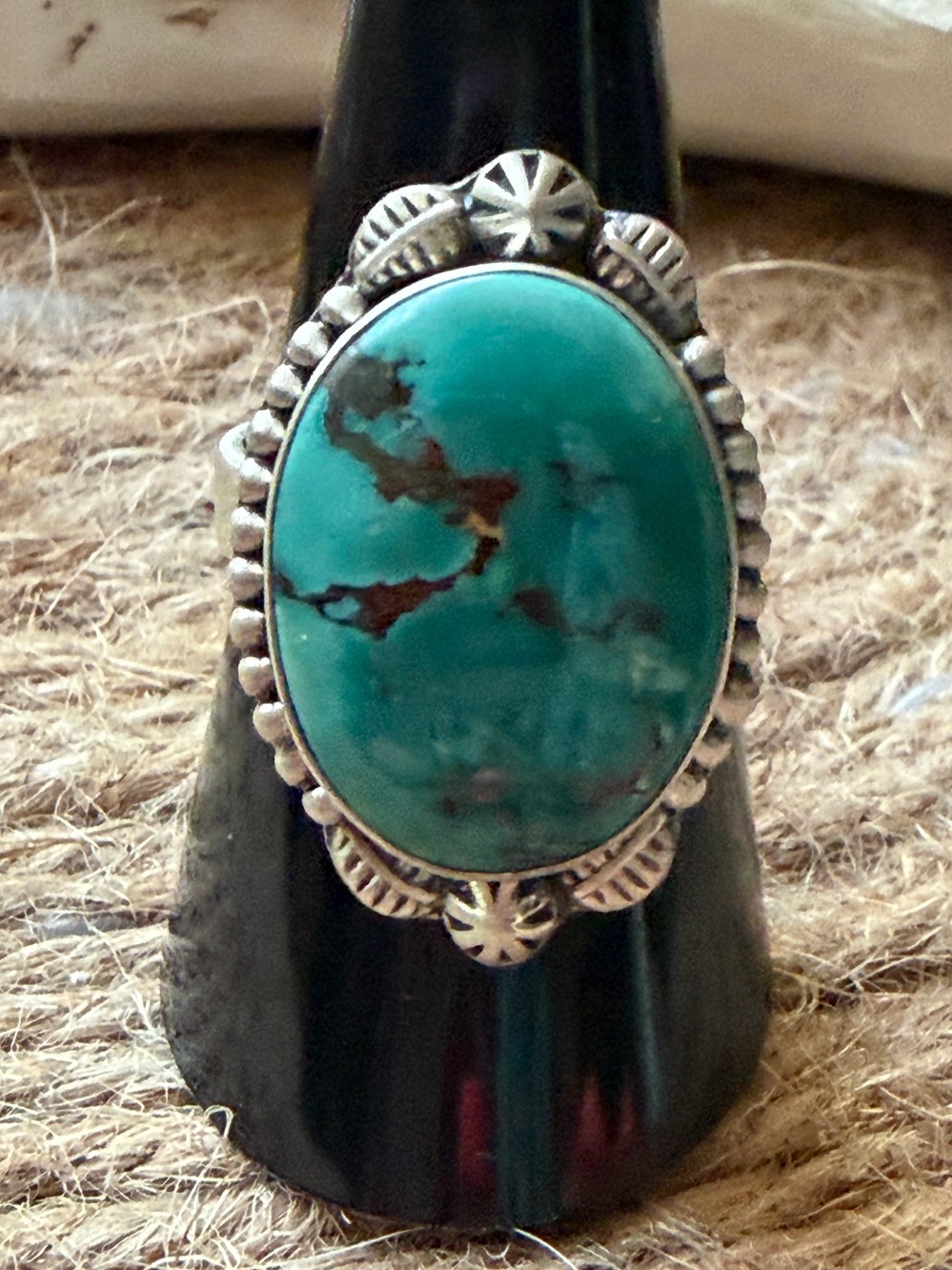 Turquoise Sterling Silver Statement Ring 925 adjustable band